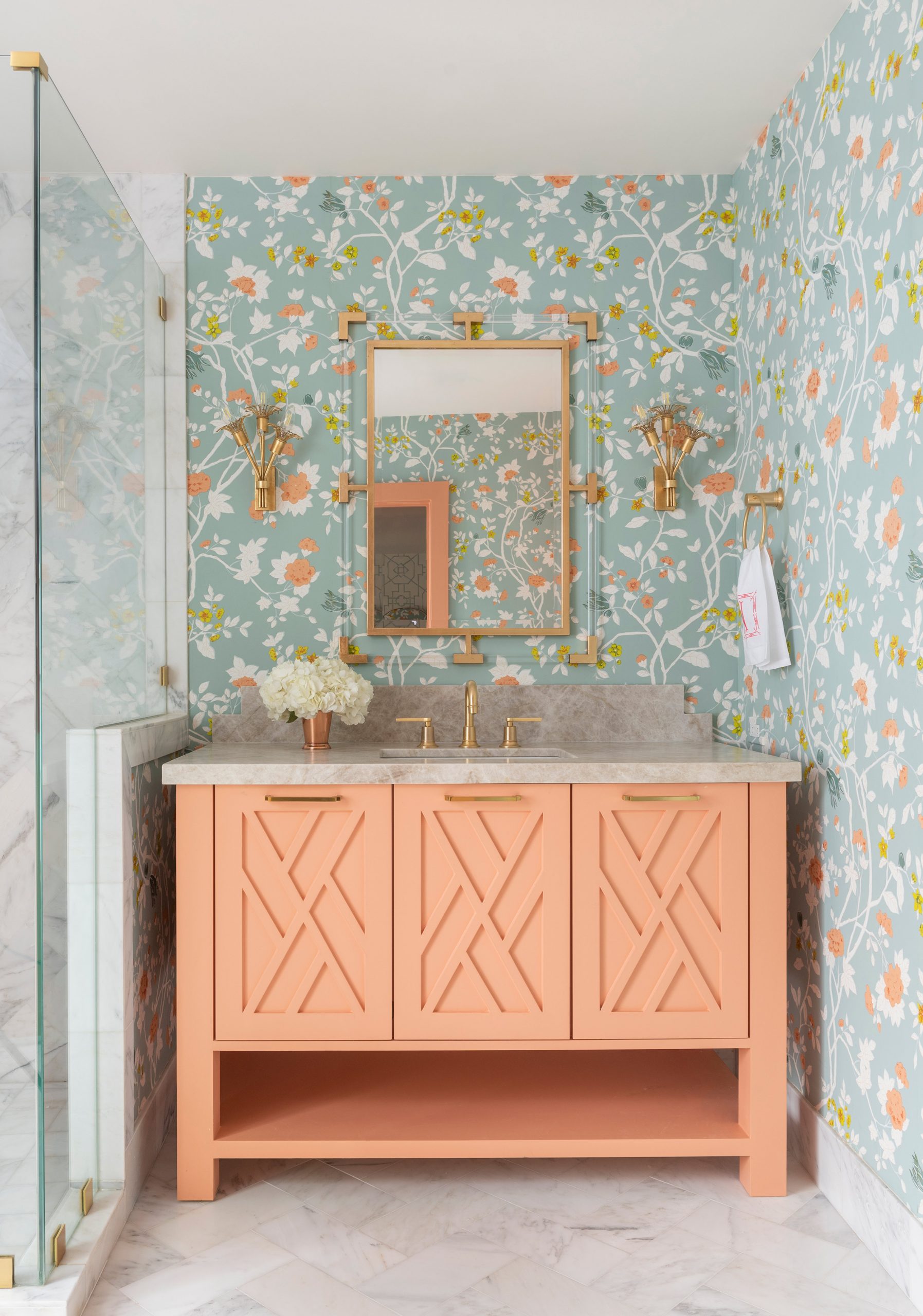 Floral Aqua Peach Bathroom Creative Tonic