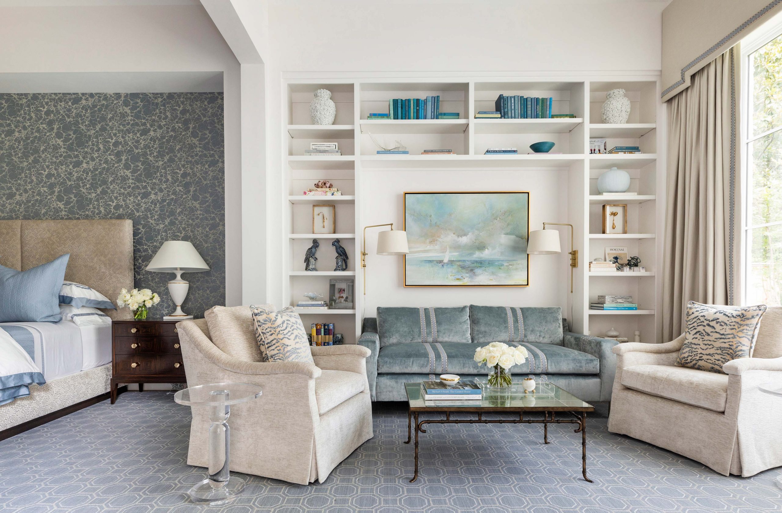 white living room with shelves - Creative Tonic