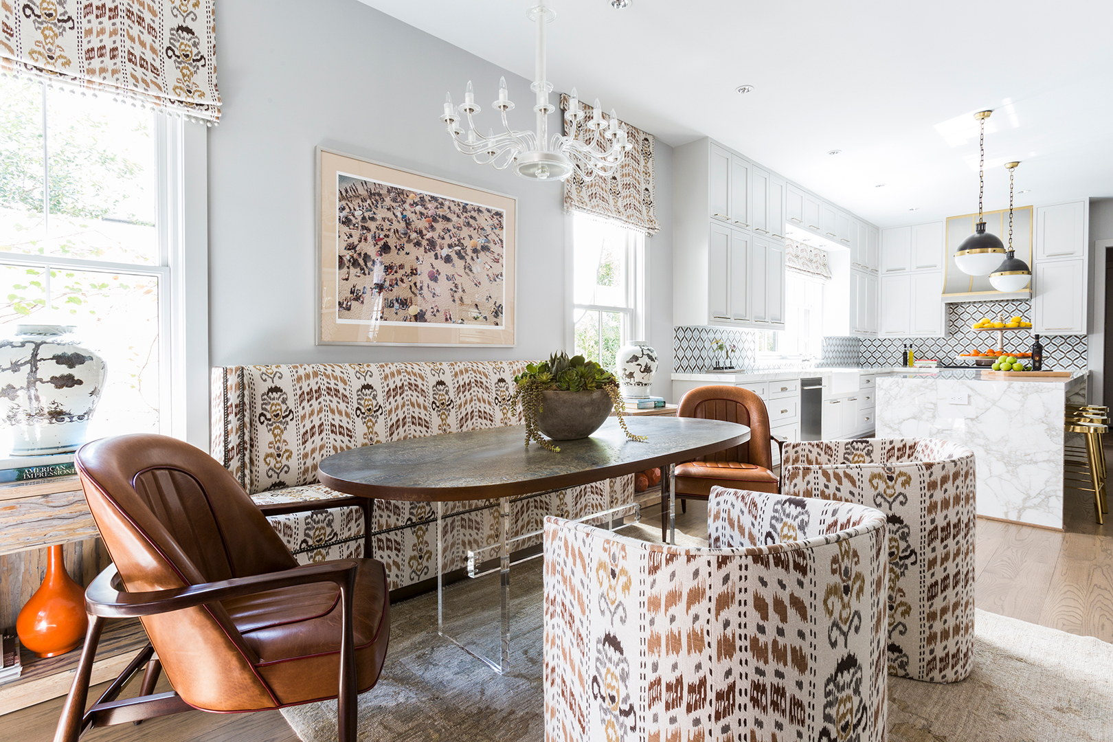 oak dining room with leather chairs - Creative Tonic