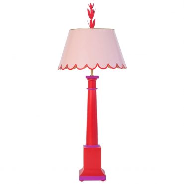 Bright pink table lamp with scalloped pink shade from Stray Dog Designs