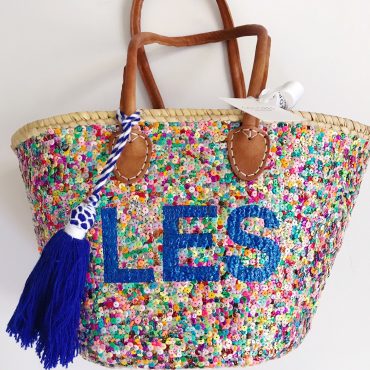 Multicolored Sequined Tote Bag with Monogram and Tassel