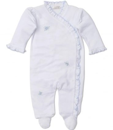 White Baby Onesie with Blue Rosebuds by Kissy Kissy