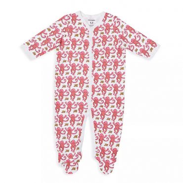 Baby Footie Pajamas Pink Monkey Print
