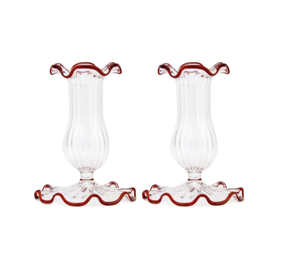 Moda Domus Set-Of-Two Small Scalloped Glass Candle Sticks