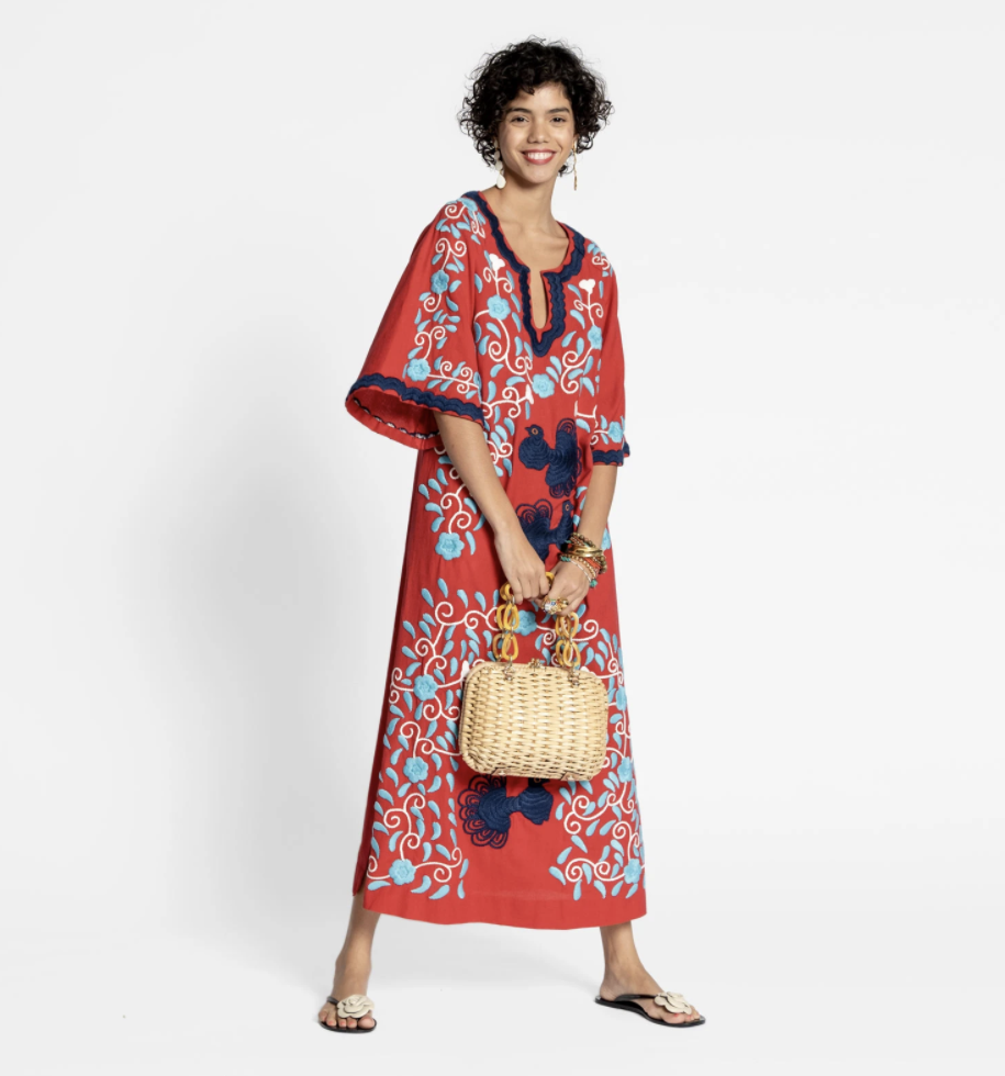 Peacock Caftan Dress Red Navy Light Blue