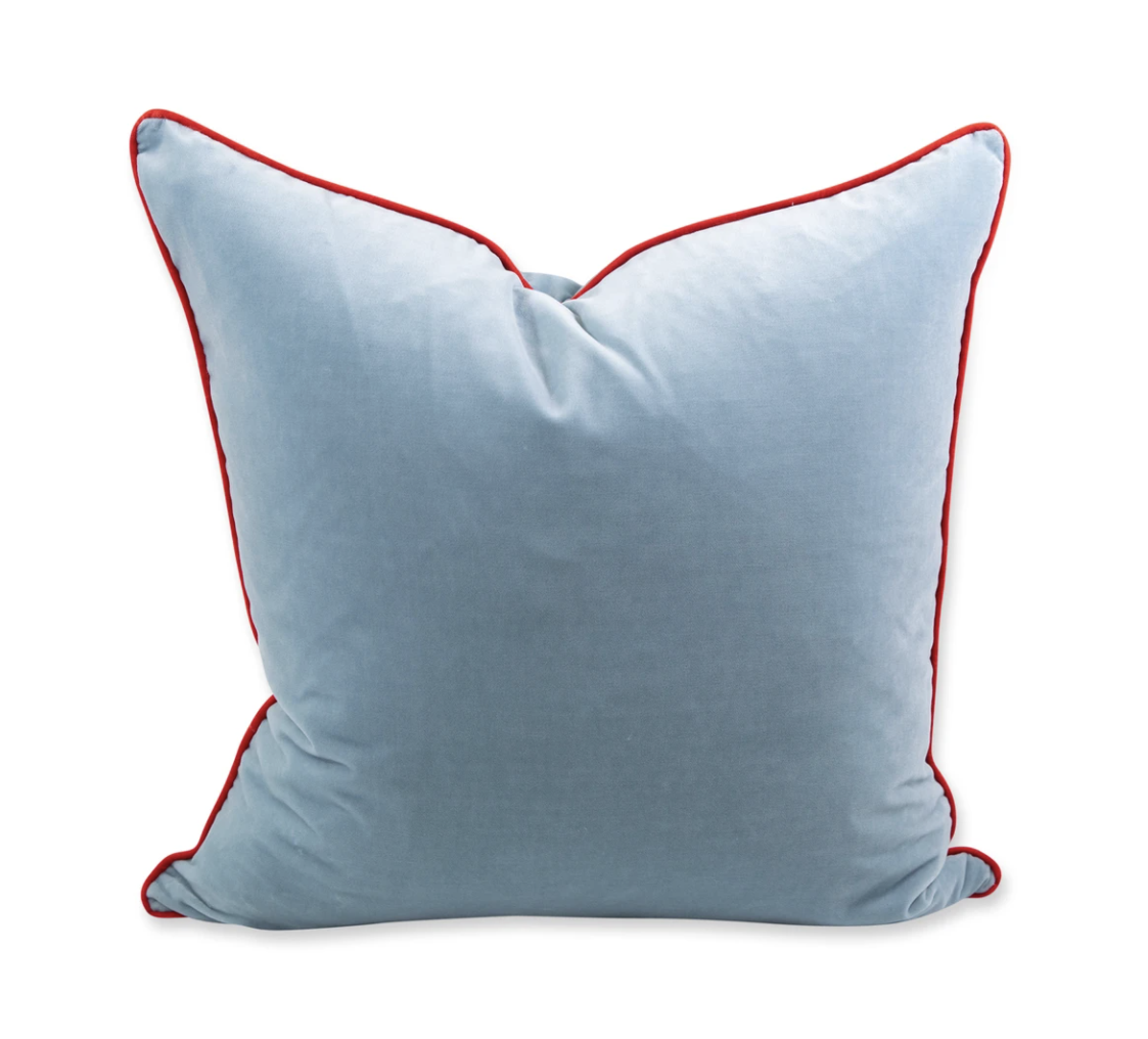 Chloe Velvet Pillow - Sky + Cherry