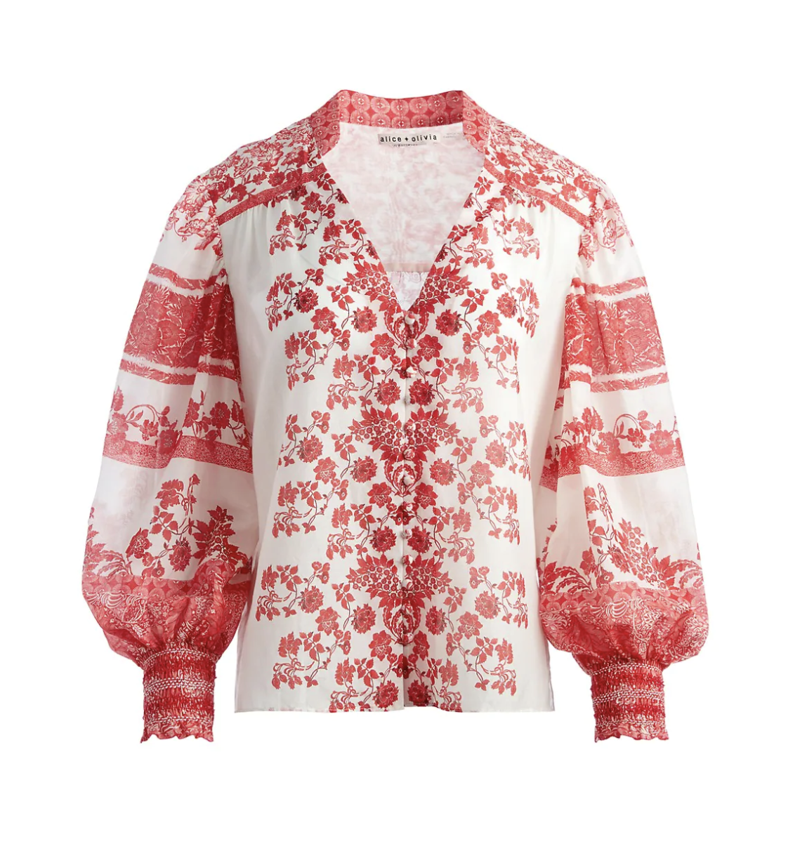 Alice + Olivia Serena Cotton-Silk Bishop Sleeve Top