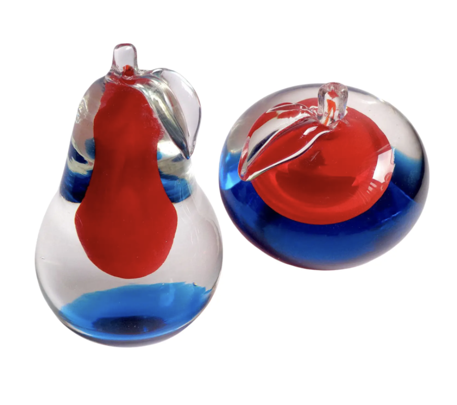 Fratelli Toso Murano Vintage Sommerso Red Blue Italian Art Glass Mid Century Fruit Paperweights