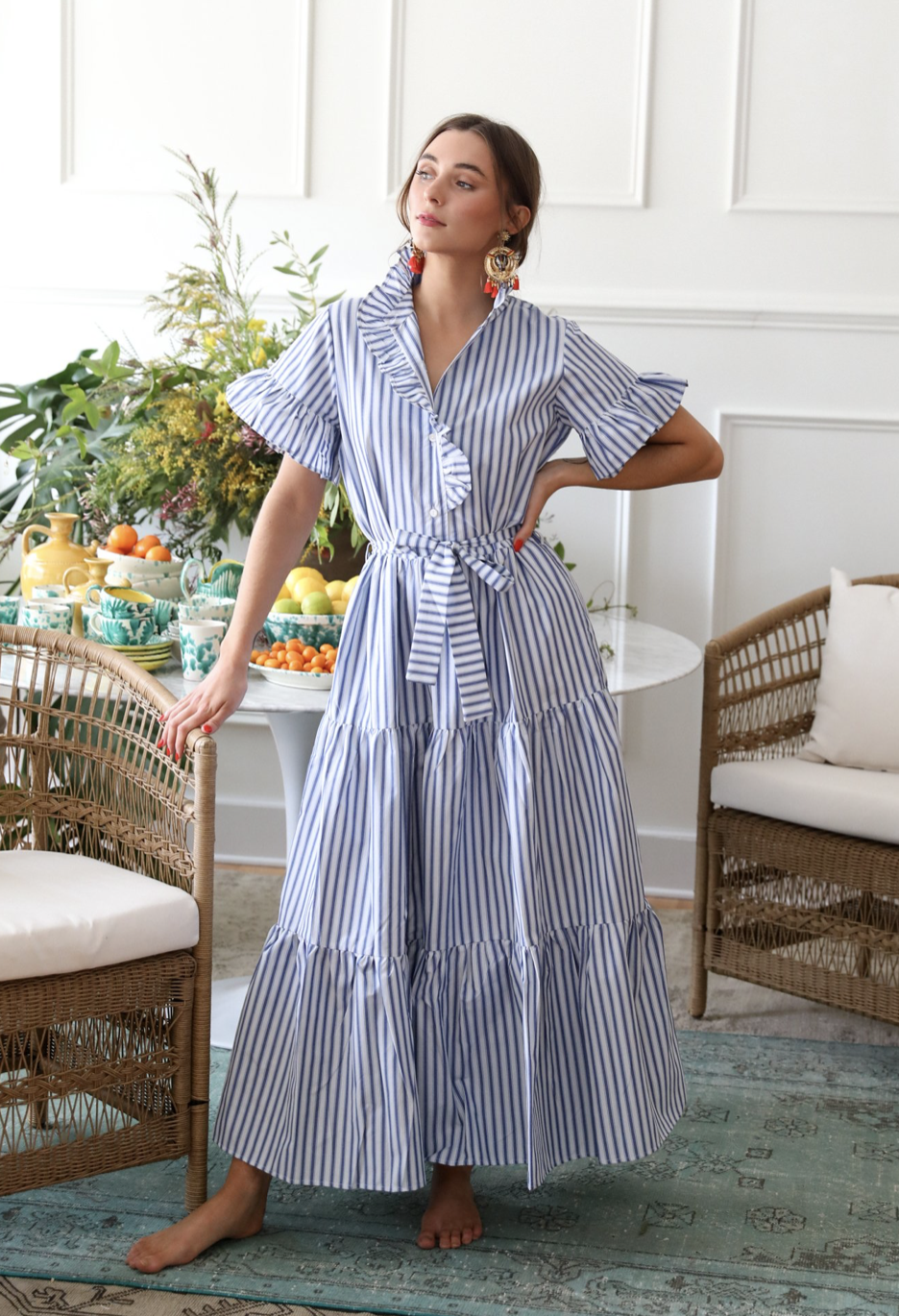 Victoria Dress in Blue Stripe