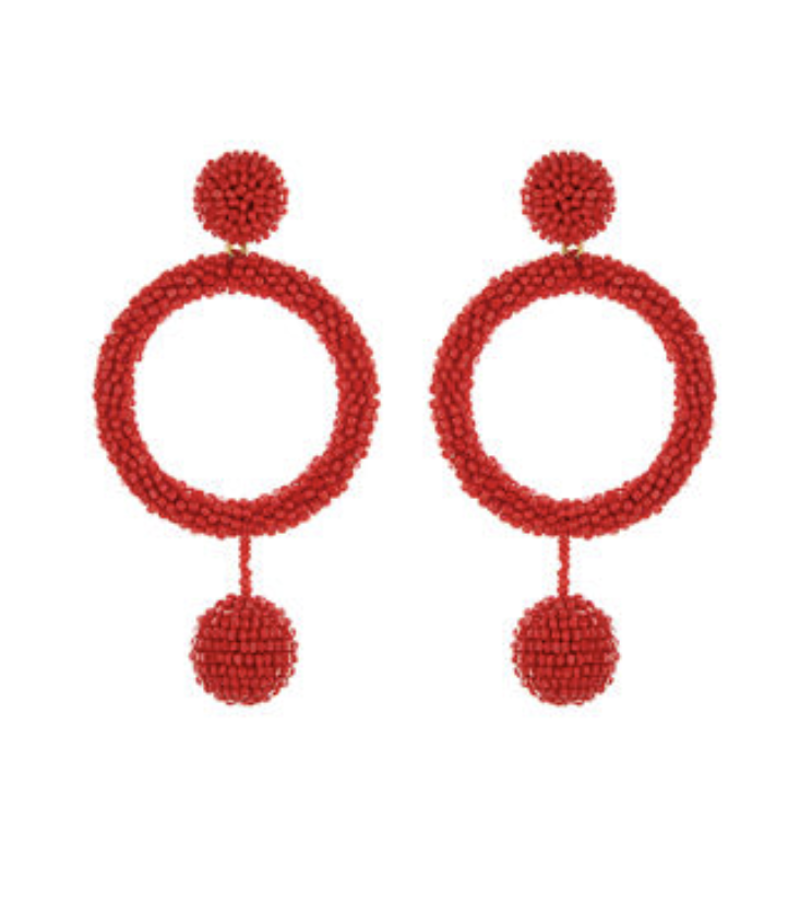 Oscar de la Renta Beaded Hoop-Drop Dangle Earrings Red