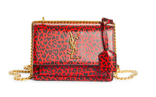 Saint Laurent Small Sunset Leopard Heart Print Shoulder Bag