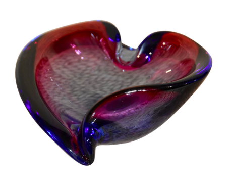 Barbini Murano Sommerso Purple Blue & Red Italian Art Glass Heart Bowl