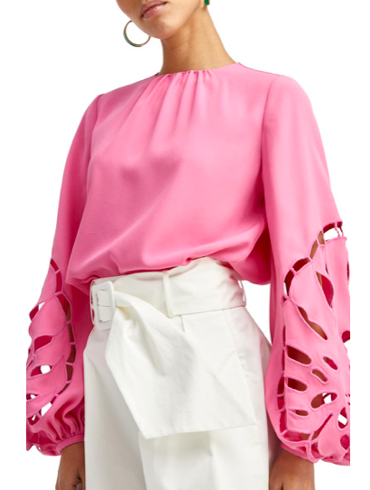 Palm Leaf Embroidered Cutout Blouse OSCAR DE LA RENTA