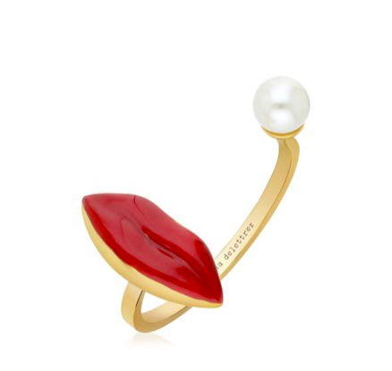 Lip Piercing Enameled 9K Yellow Gold Pearl Ring