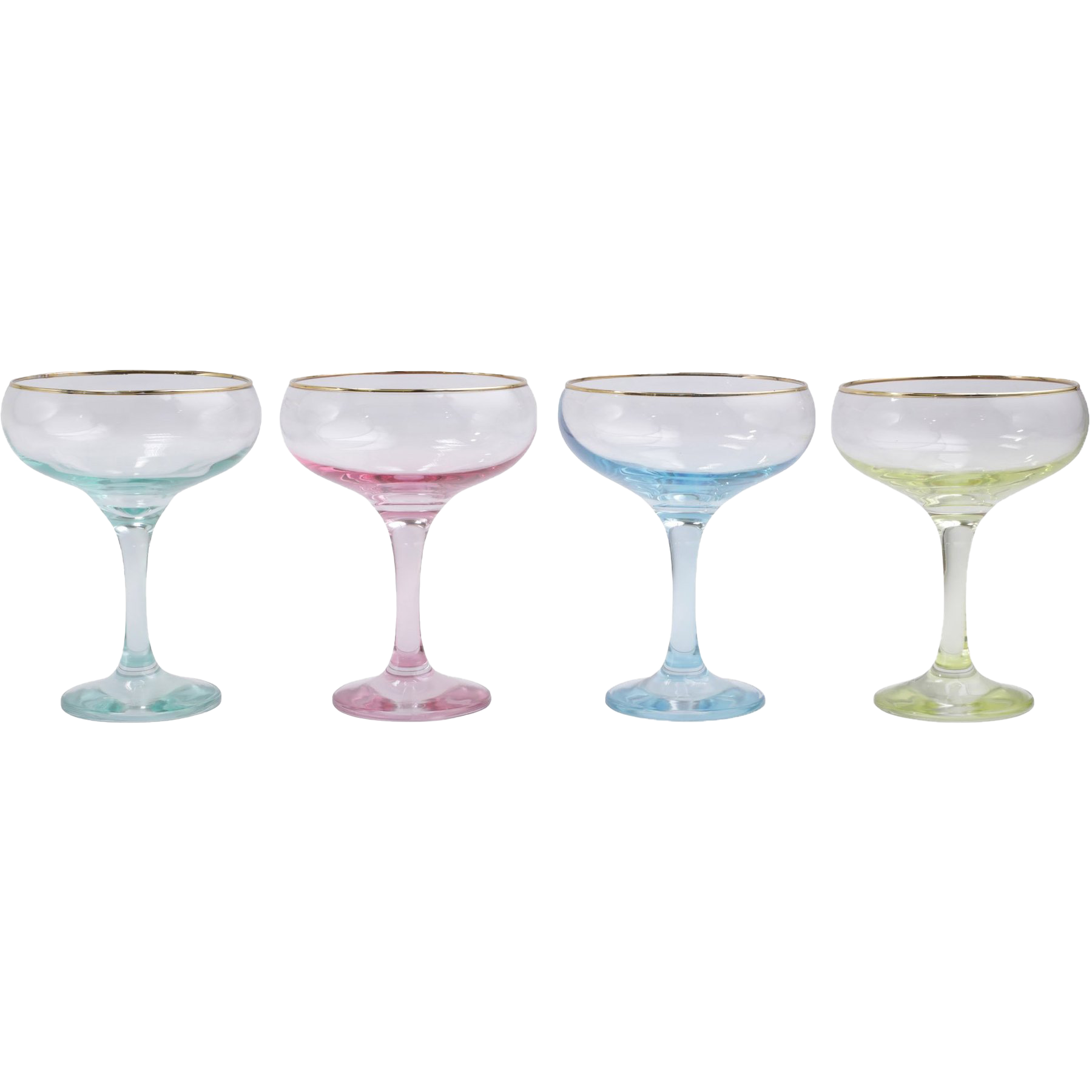 Rainbow assorted coupe champagne glasses
