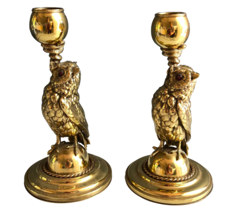 Vintage Brass Owl and Snake Candlestick