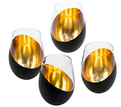 Matte Black & Gold Stemless Wine Glasse