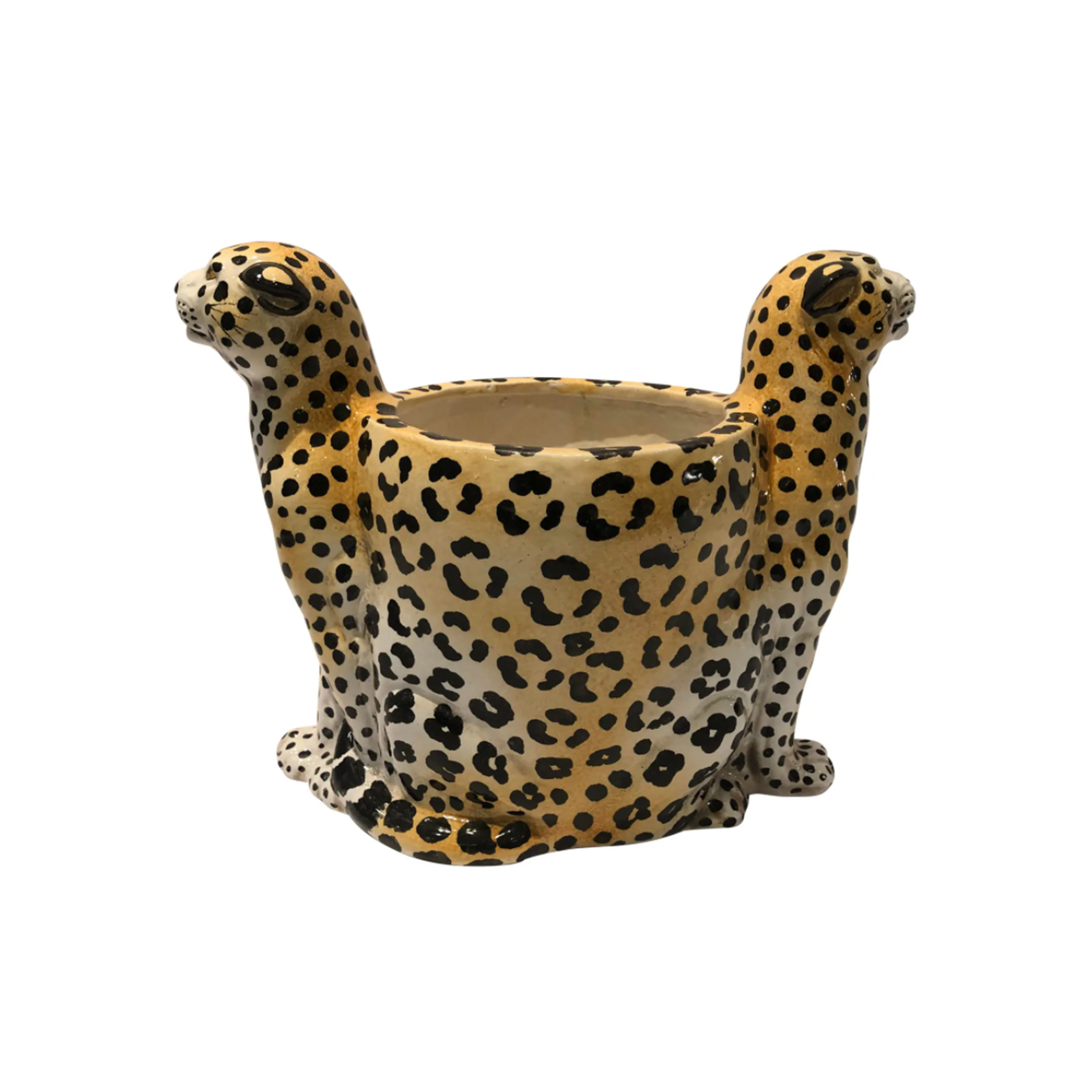 1980s Italian Ceramic Leopard Cachepot