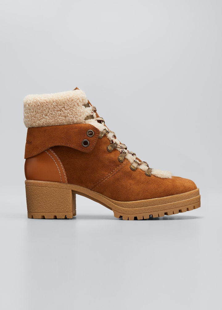 Eileen Mixed Leather Shearling Hiker Booties