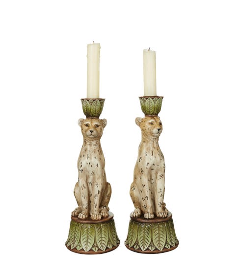 Pair Of Lakadema Leopard Candle Holders