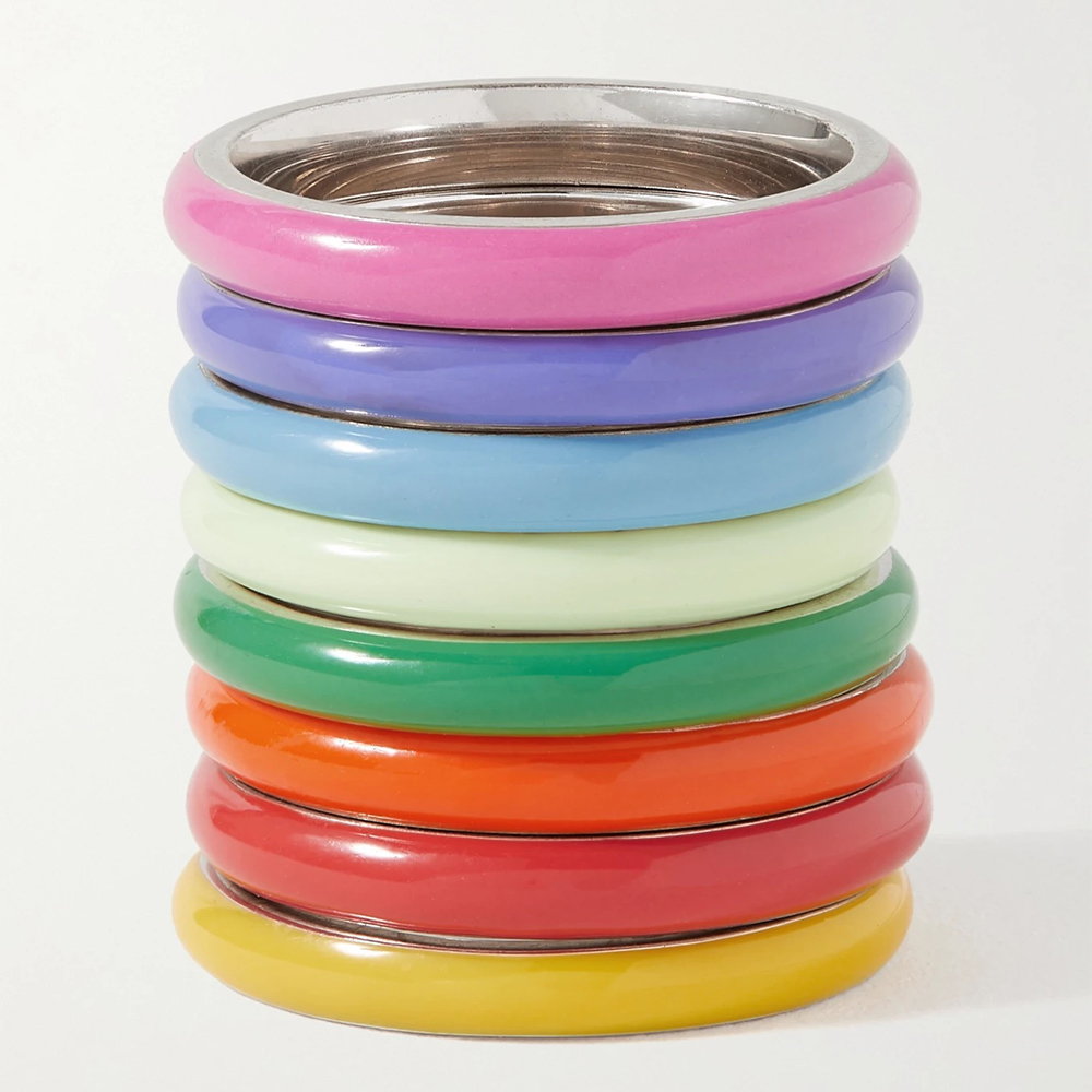 FRY POWERS The Complete Set Unicorn Rainbow set of eight silver and enamel rings