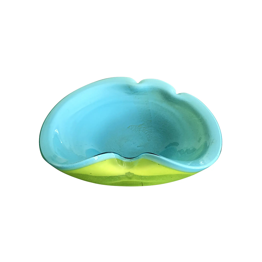 Alfredo Barbini Aqua and Chartreuse Murano Glass Bowl