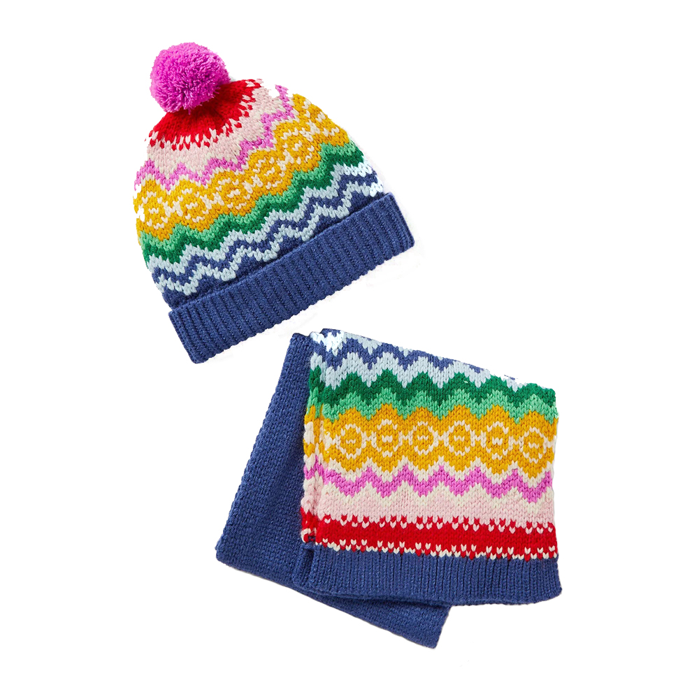 Knitted Scarf And Hat Set - College Navy Fairisle