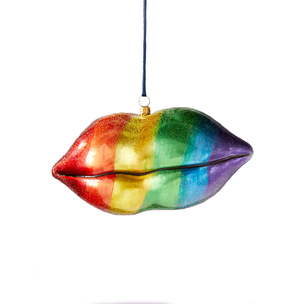 Jay Strongwater Rainbow Lips Glass Ornament
