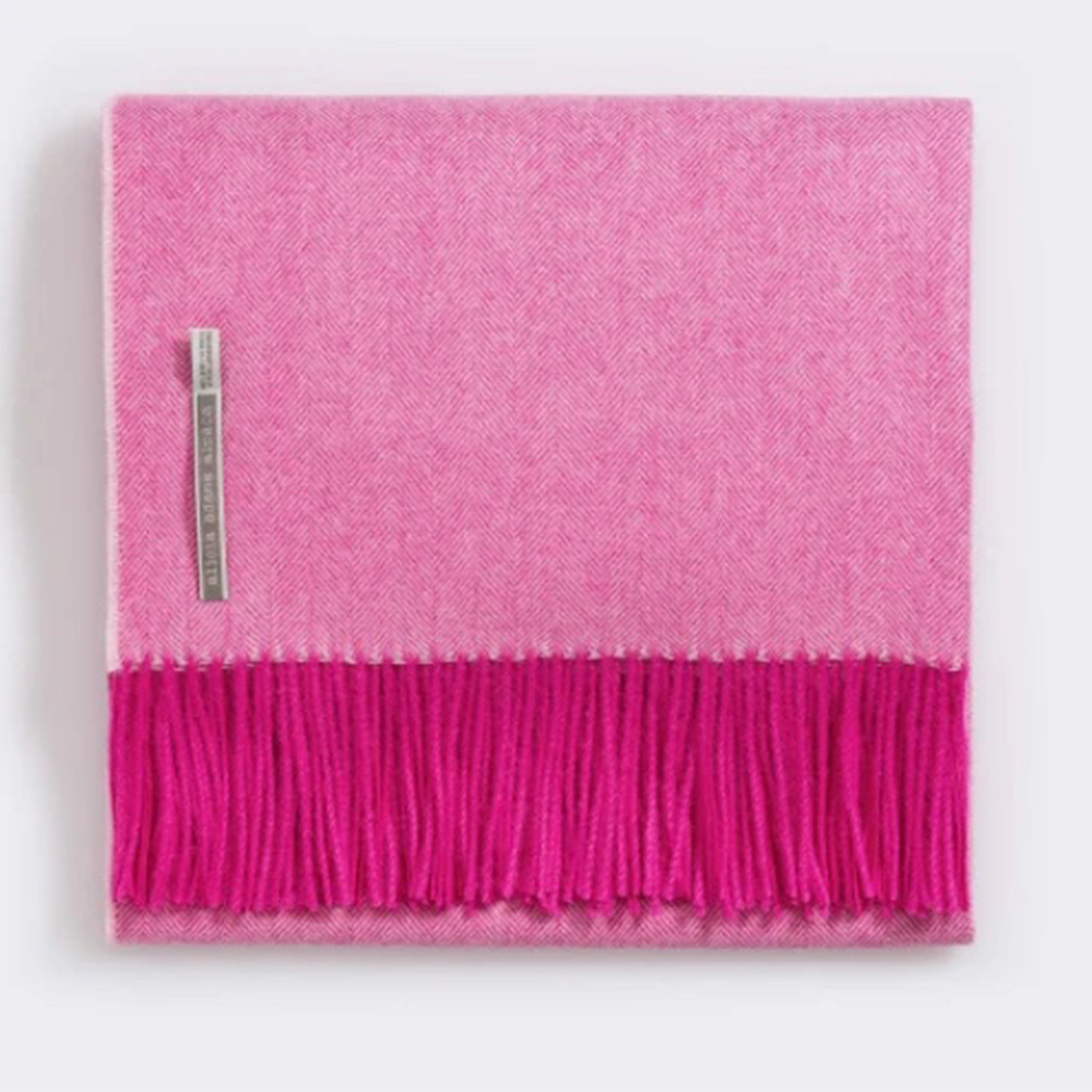 Classic Herringbone Alpaca Throw in Hot Pink