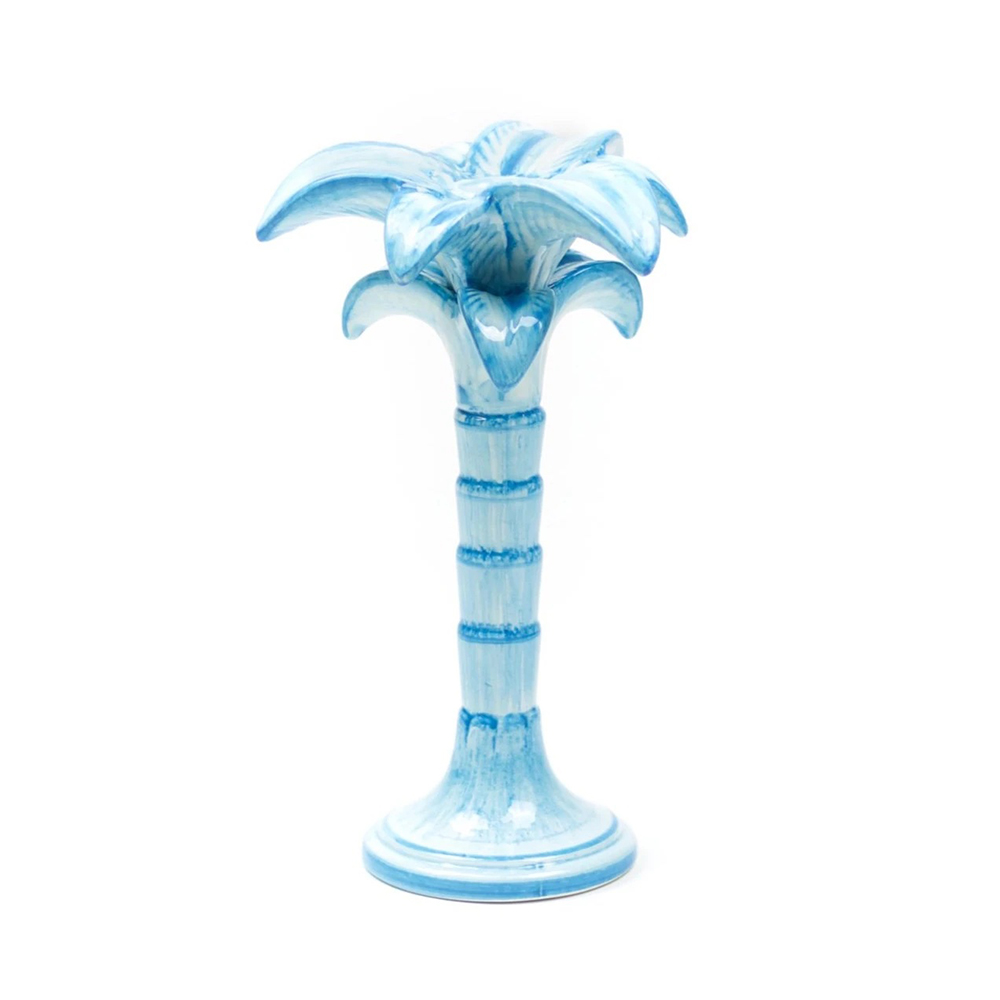 PALM TREE CANDLE HOLDER, LIGHT BLUE