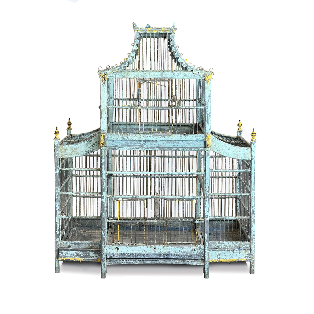 grand scale blue painted metal french bird cage