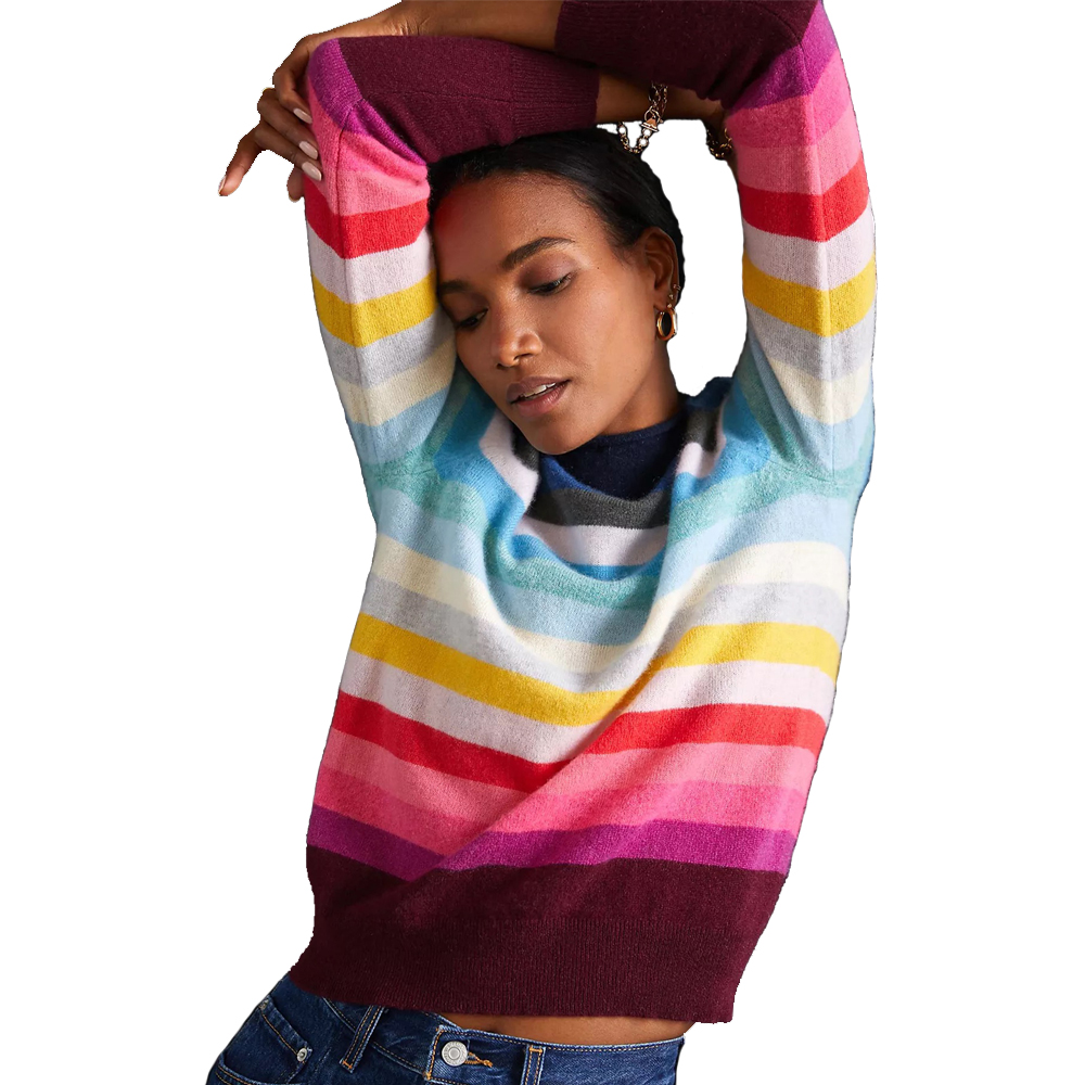 White + Warren Striped Cashmere Sweater