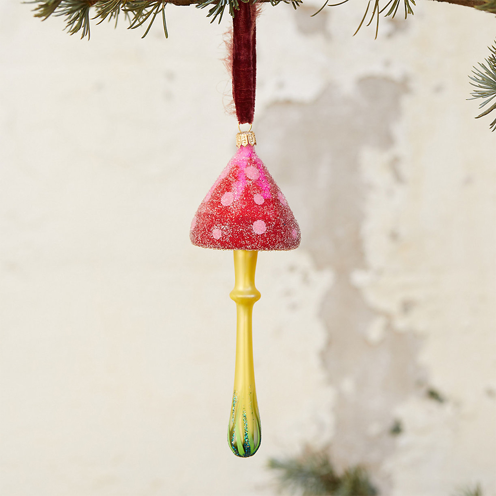 Polka Dot Mushroom Ornament, Pink