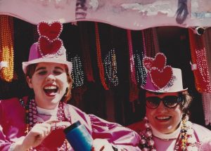 Jane Scott Hodges and her mother,Jane Allen Offutt, riding a float at Mardi Gras
