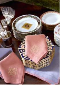 Table setting at Jane Scott Hodges Home, New Orleans, Leontine Linens