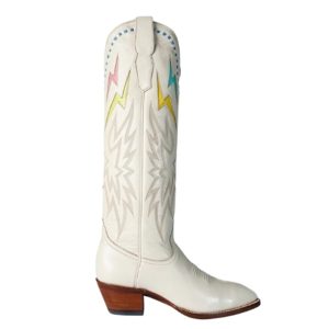 White Cowboy Boots with Rainbow Lightning Bolts by City Boots