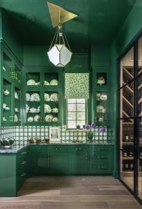 Vibrant Green Lacquer Painted Butler's Bar with Brass Accents by Creative Tonic