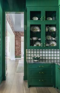 Green Cabinets in Lacquer Paint in Butler's Bar by Creative Tonic