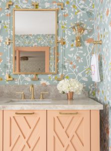 Guest Suite by Creative Tonic with Floral Wallpaper and Trellis Millwork