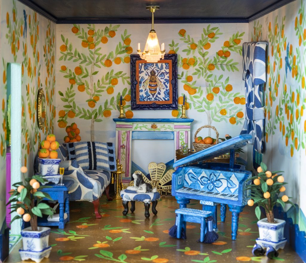 Brightly colored fruit inspired living room dollhouse