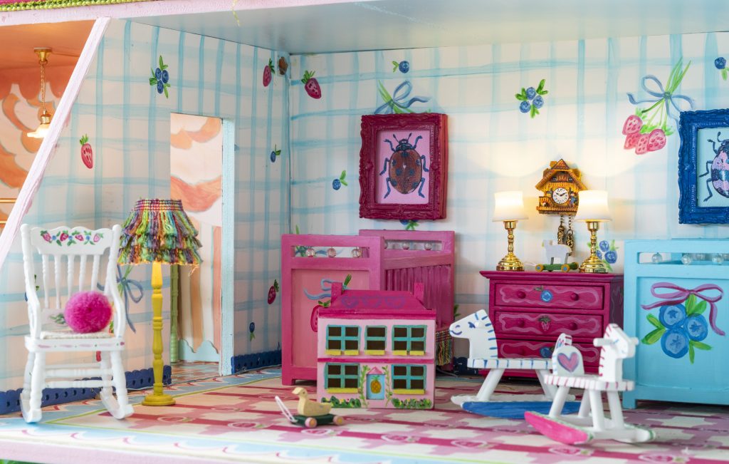 Pink and blue fruit-inspired dollhouse nursery